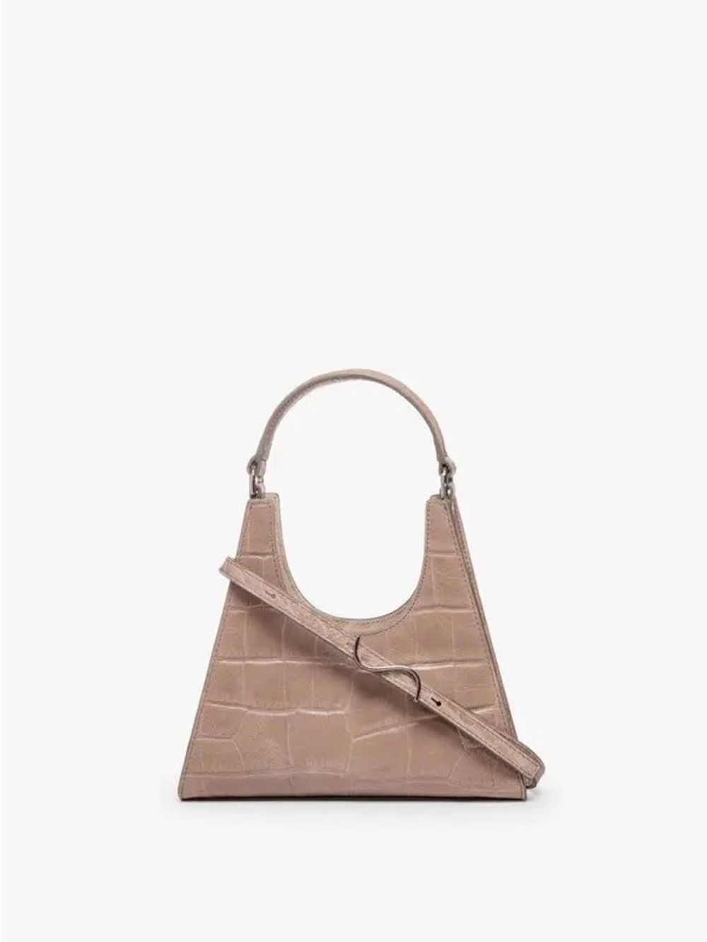 STAUD Croc-Embossed Triangle Top-Handle Crossbody Bag in Taupe
